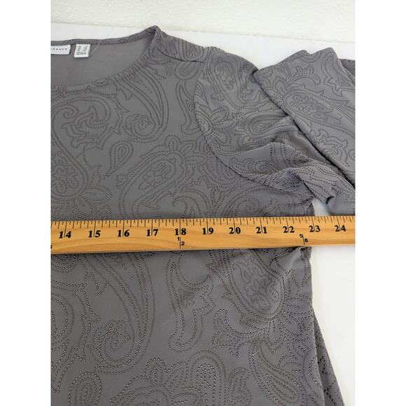 Susan Graver Liquid Knits Gray Beaded Paisley Top Womens‎ Size 1X Flare Sleeves - Picture 7 of 8